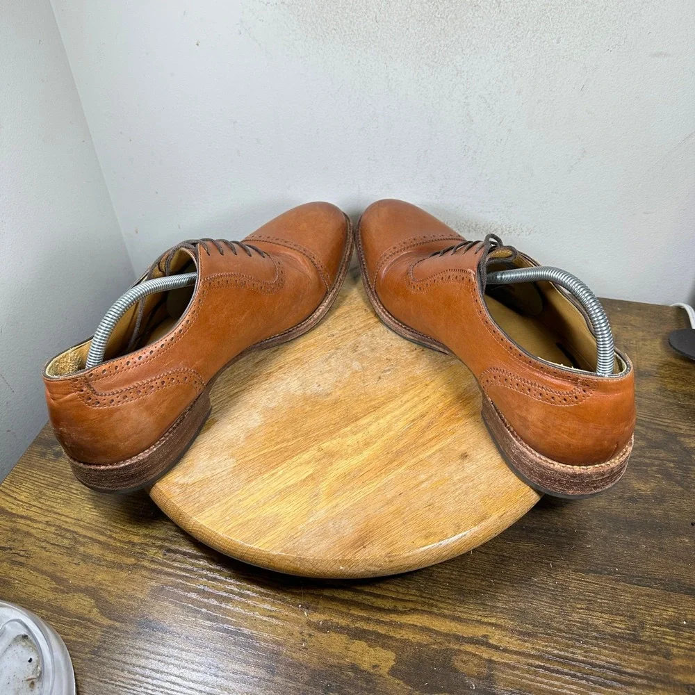 Beckett Simonon Dean Oxford Tan Leather Cap Toe Brogue Dress Shoes Mens 14